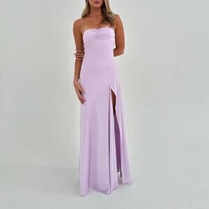 HNTR The Label Gaia Gown Lilac Bias Cut Slip Dress Sweetheart Ruched SZ S NWT